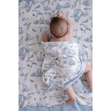 Toile De Jouy Double-Sided Organic Cotton Blanket in Blue
