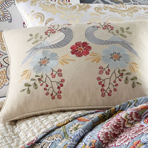 Angelica Linen Bird Embroidered Pillow