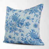 Serenity Toile de Jouy Roses Throw Pillow in Blue 22" x 22"