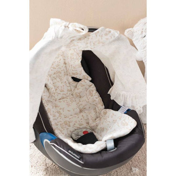 Toile De Jouy Stroller Seat Cushion in Beige - 27.5” x 14.5”
