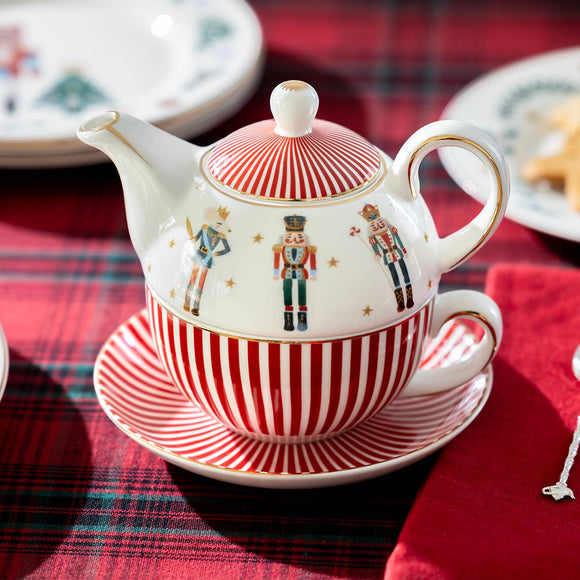 Nutcracker Wonderland Red Stripes Fine Porcelain Tea For One