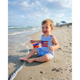 Blue Gingham American Flag Pocket Shortalls