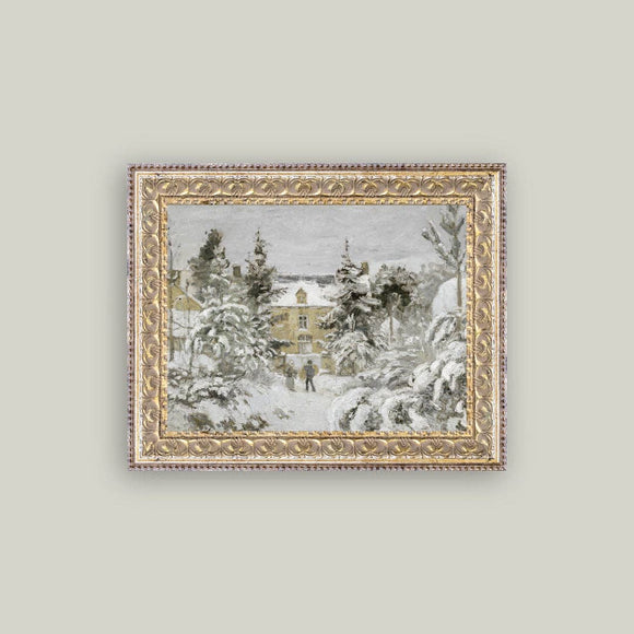 Snowy Stroll Framed Antique Art 10x8