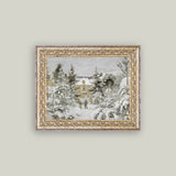 Snowy Stroll Framed Antique Art 10x8