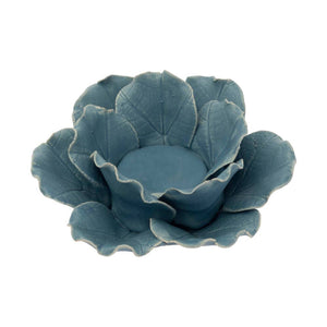 Handcrafted Sky Blue Flower Stoneware Tealight Candle Holder