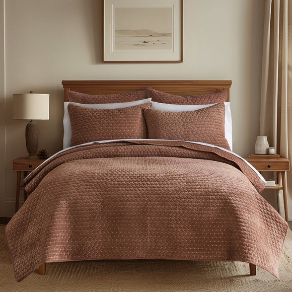 Velvet Stitch Quilt Set in Rust