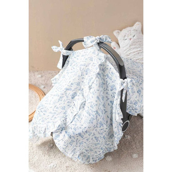 Toile De Jouy Stroller Cover in Blue: 35.4” x 29.5”