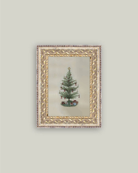 Vintage Tree with Bows Framed Antique Art: 5x7