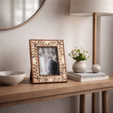 Handcrafted Wood 4x6" Etched Leaf Inlay Frame
