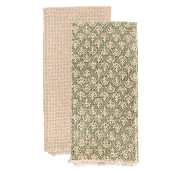 Sage Damask Cotton Tea Towels Set of 2