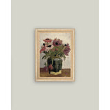 Mauve Floral Framed Antique Art: 7x9