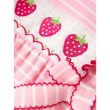 Pink Striped Strawberry Embroidered Smocked Romper