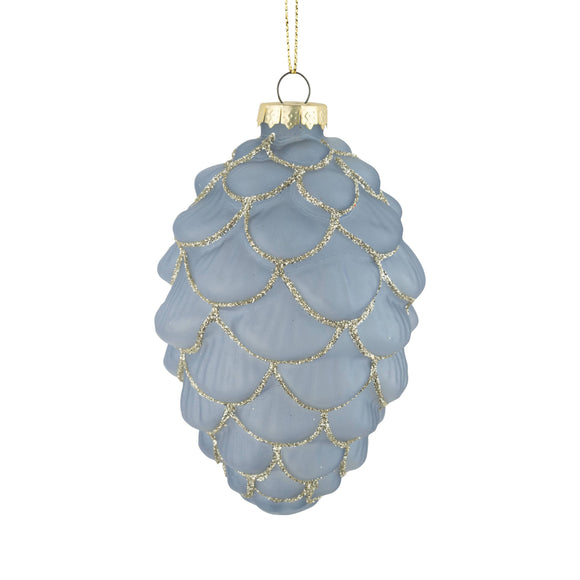 Blue Glittered Milkglass Pinecone Ornament
