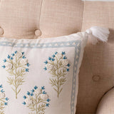 Daphne Embroidered Blue Floral Pillow with Tassels