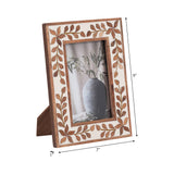 Handcrafted Wood 4x6" Etched Leaf Inlay Frame