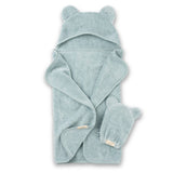Hooded Towel + Wash Mitt Set in Fog Blue