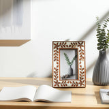 Handcrafted Wood 4x6" Etched Leaf Inlay Frame