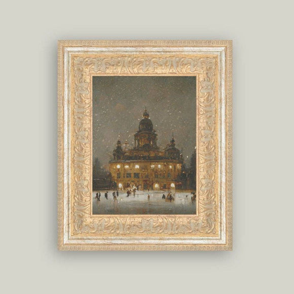 Ice Skating Framed Antique Art 10x12