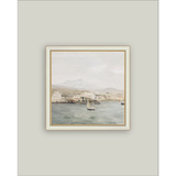 Sailboat Landscape Framed Antique Art: 9x9