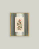 Holly Bells on Stripes Framed Antique Art 5x7