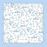 Toile De Jouy Double-Sided Organic Cotton Blanket in Blue