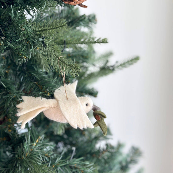 Handcrafted Felt Dove With Olive Twig Ornament