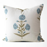 Flora Blue Zinnia Block Print Pillow