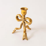 Set of 2 - Gold Metal Tied Bow Candleholder