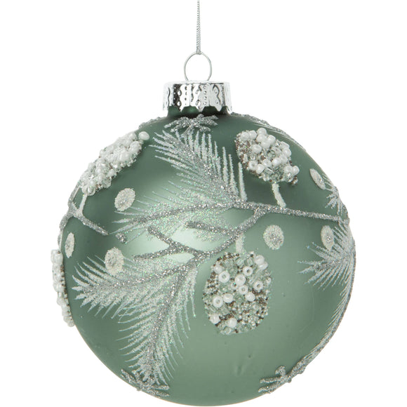 Blown Glass Frosty Pine Branch Ornament