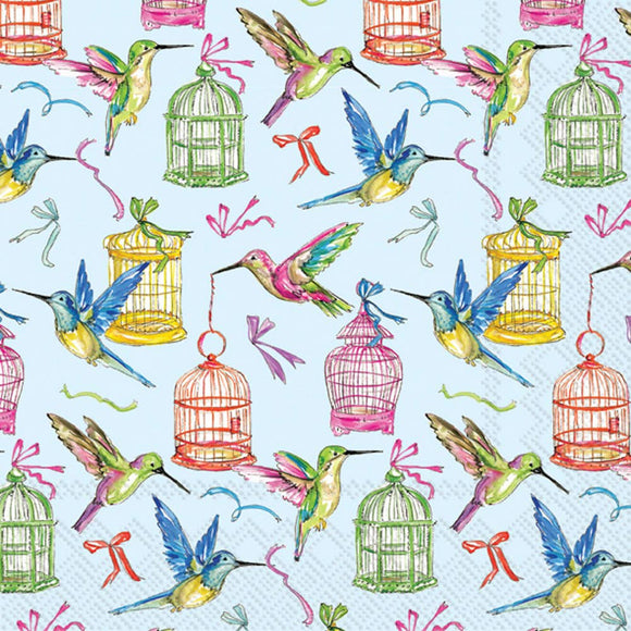 Whimsical Hummingbirds and Cage Cocktail Napkins