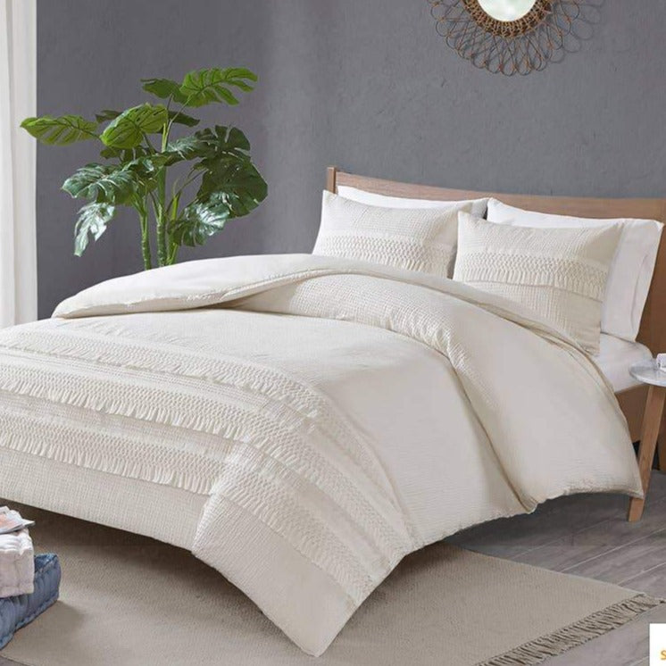 100% Cotton Seersucker w/ Tassels store Duvet Cover Set