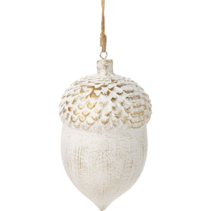 Gold White-Washed Wooden Acorn Ornament
