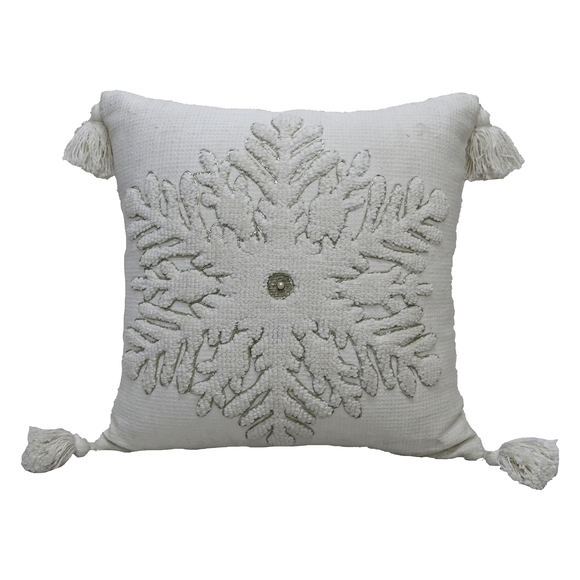 Winter White Jacquard Snowflake Throw Pillow