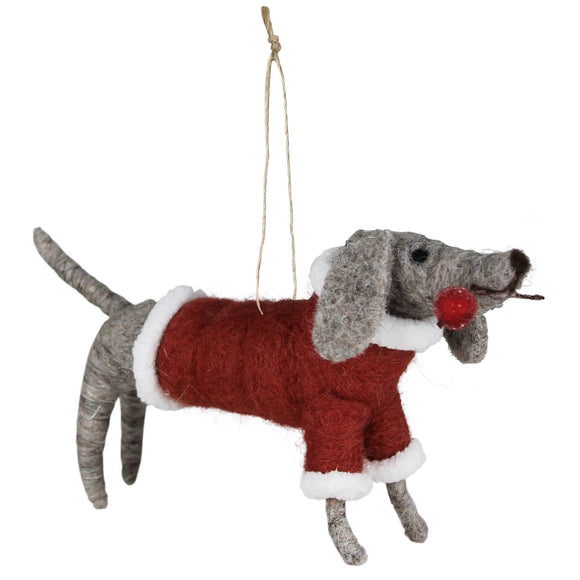 Felt Dog in Santa Coat Ornament