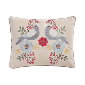 Angelina Linen Bird Embroidered Pillow