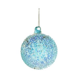 Aqua Handblown Glass Glitter Bumpy Ball Ornament
