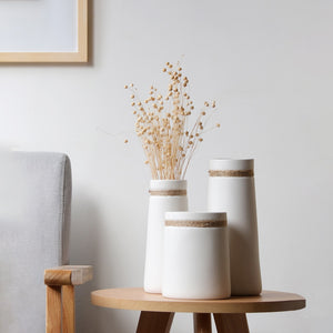 Modern Minimalist Ceramic Matte Vase with Hemp Rope